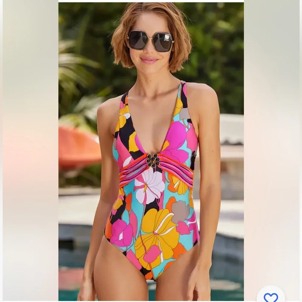 NWT TRINA TURK GEMINI PLUNGE MAILLOT - Picture 2 of 16